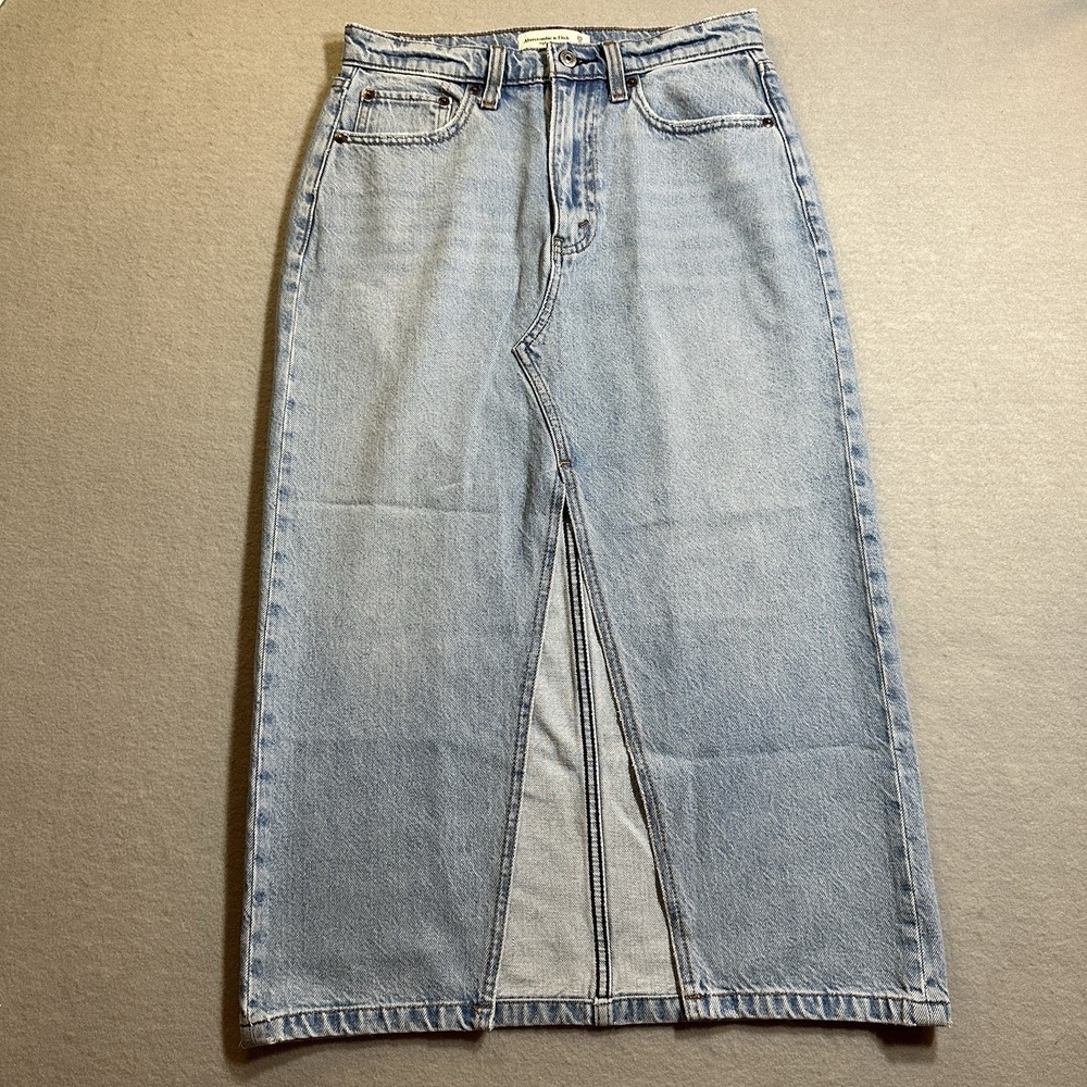 Abercrombie & Fitch High Rise Denim Skirt Womens 25 0 Light Wash Blue Front Slit